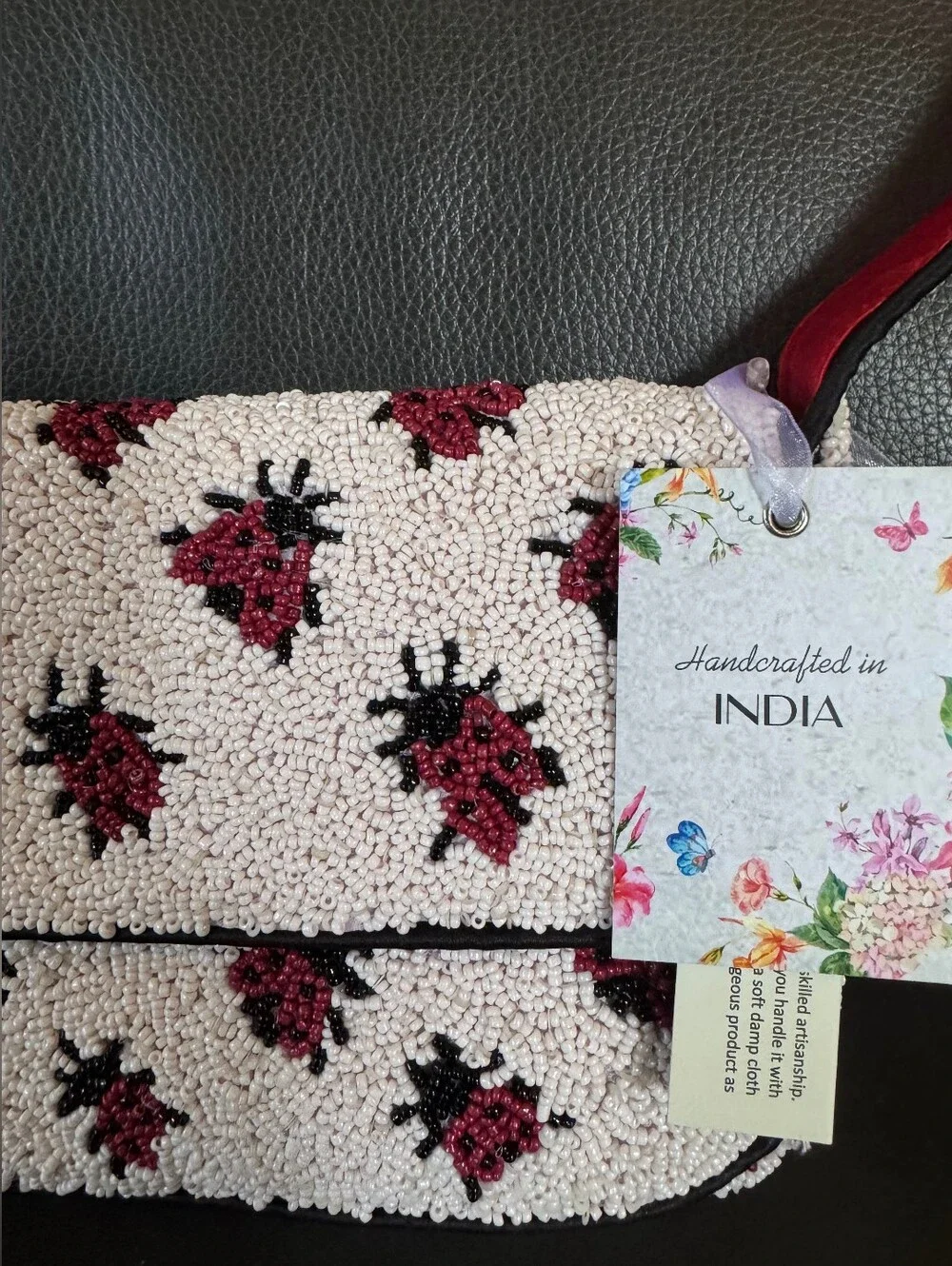 New Viral Beaded Bag Ladybug Beaded Shoulder Bag Purse White Red